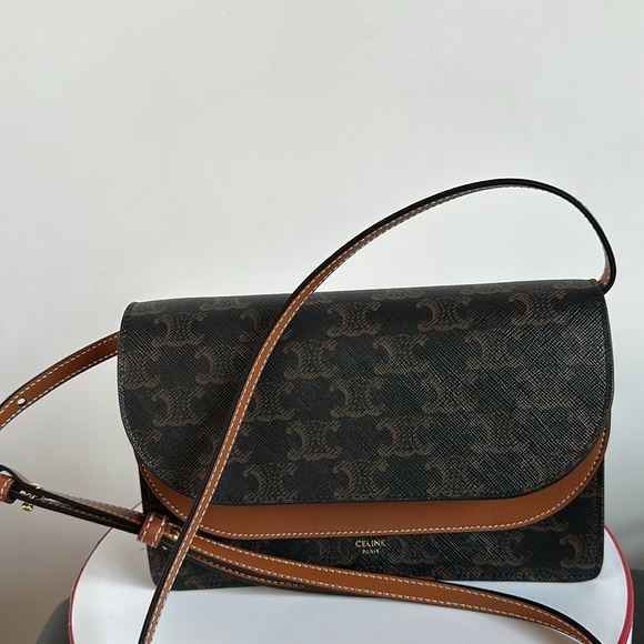 Celine Wallet  on strap in Triomphe canvas and smooth lambskin - Picture 1 of 16